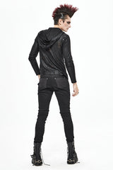 Black Punk Glued Fake Two Pieces Mens Pants - Product - 11