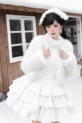 [White Chocolate] Triple-Layered Ruffle Bowknot Sweet Lolita Jsk Dress Set - Product - 22