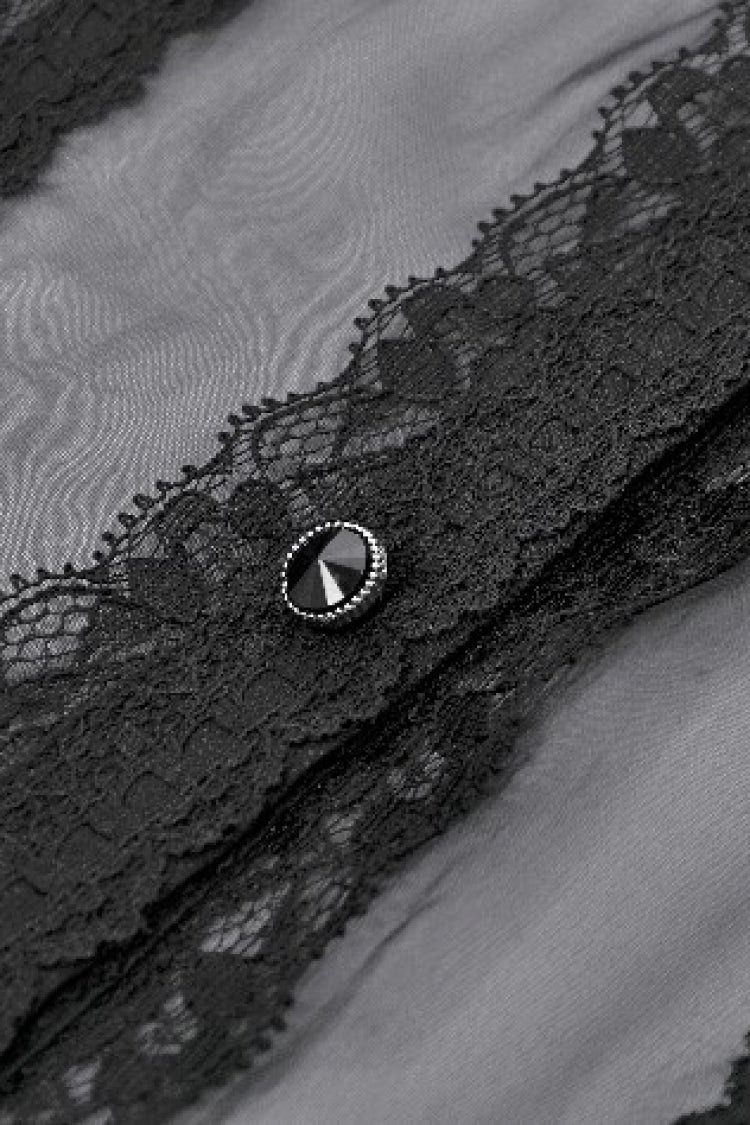 Black Multi-Layered Ruffled Lace Short Puff Sleeves Sheer Women's Courtly Gothic Blouse - Product - 14
