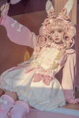 Pink/White [Milk Fufu] Sleeveless Ruffle Bowknot Sweet Lolita Jsk Dress - Product - 5