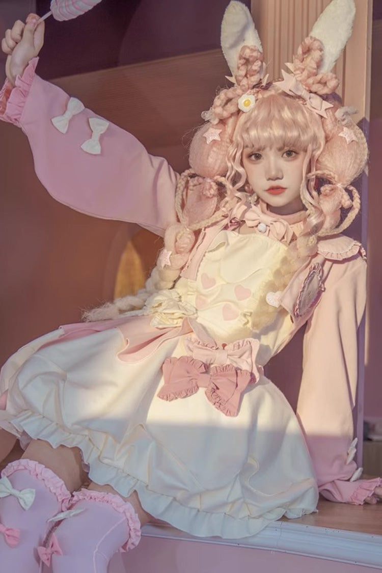 Pink/White [Milk Fufu] Sleeveless Ruffle Bowknot Sweet Lolita Jsk Dress - Product - 5