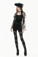 Black Women's Gothic Retro Embroidered Sheer Lace Patchwork Slim Leggings - Product - 8