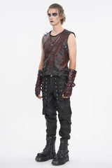 Red Studded Faux Leather Men's Punk Vest - Product - 3