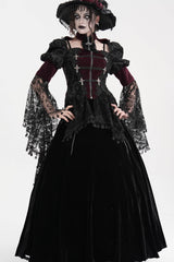 Wine Red Long Sleeves Hollow Lace Tassels Women's Gothic Jacket - Wine Red - 1