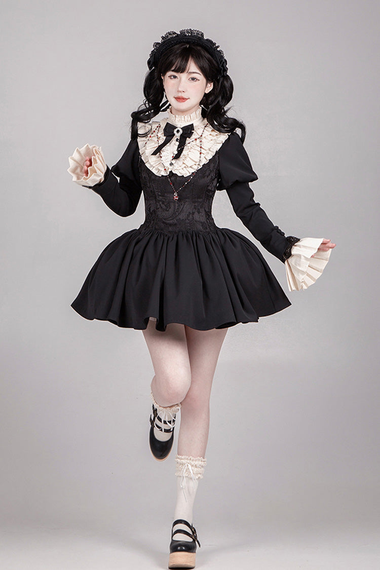 Black [Old Testament] Short Sleeves Ruffle Embroidery Bowknot Lace-Up Gothic Lolita Dress 2 Versions - Black - 17