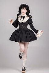 Black [Old Testament] Short Sleeves Ruffle Embroidery Bowknot Lace-Up Gothic Lolita Dress 2 Versions - Black - 17