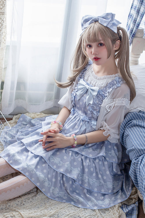 Dot Print Multi-Layer Ruffled High Waist Sweet Lolita JSK Dress - Product - 6