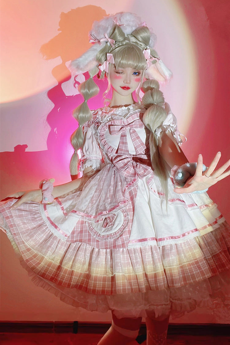 Pink [Valentine's Day] Multi-Layered Print Ruffle Cardigan Bowknot Lace Sweet Lolita Jsk Dress - Pink - 1
