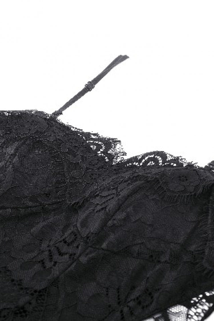 Black Sleeveless Side Slit Ruffled Lace Lace-Up Women's Gothic Maxi Slip Wedding Dress - Product - 14