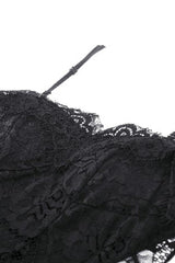 Black Sleeveless Side Slit Ruffled Lace Lace-Up Women's Gothic Maxi Slip Wedding Dress - Product - 14