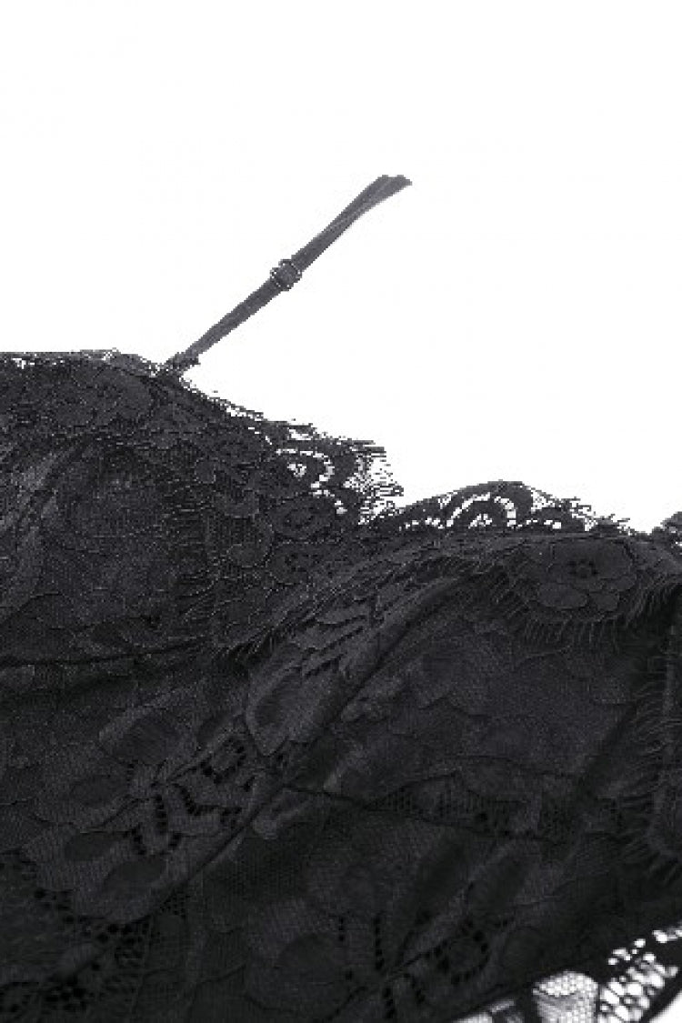 Black Sleeveless Side Slit Ruffled Lace Lace-Up Women's Gothic Maxi Slip Wedding Dress - Product - 14