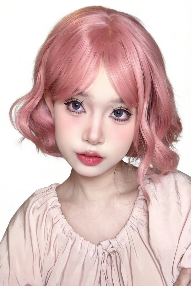 Peachy Pink Natural Fluffy Short Curls Sweet Lolita Wig - Product - 3