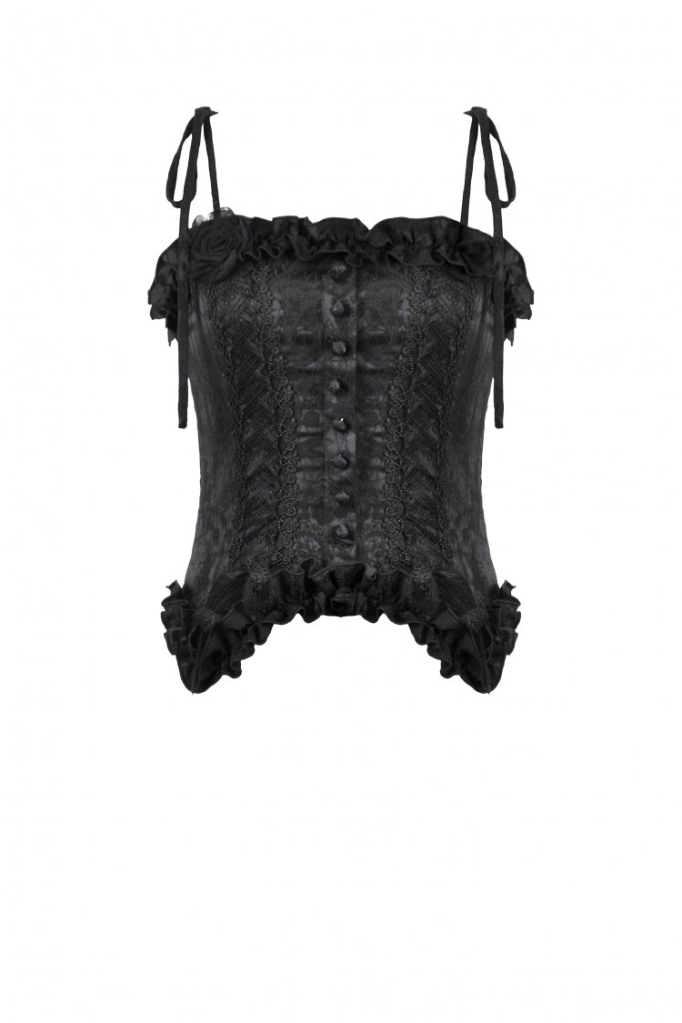 Black Floral Jacquard Lace-Up Women's Gothic Elegant Bustier - Product - 3