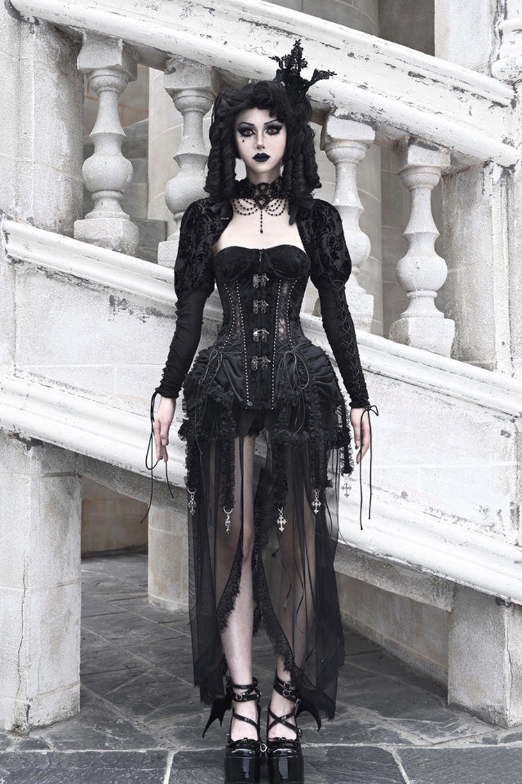 Black [Hell Alice] Hollow Lace-Up Fishbone Gothic Lolita Dress Corset - Product - 7