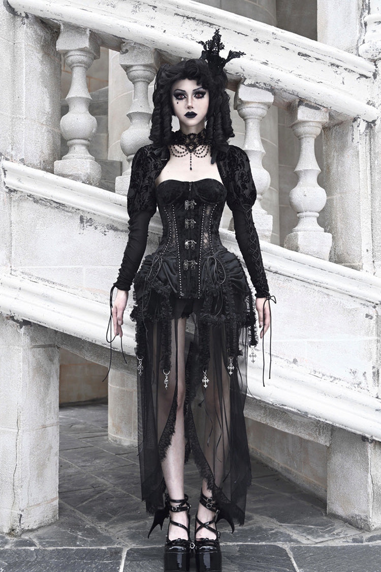 Black [Hell Alice] Hollow Lace-Up Fishbone Gothic Lolita Dress Corset - Product - 7