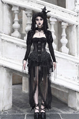 Black [Hell Alice] Hollow Lace-Up Fishbone Gothic Lolita Dress Corset - Product - 7