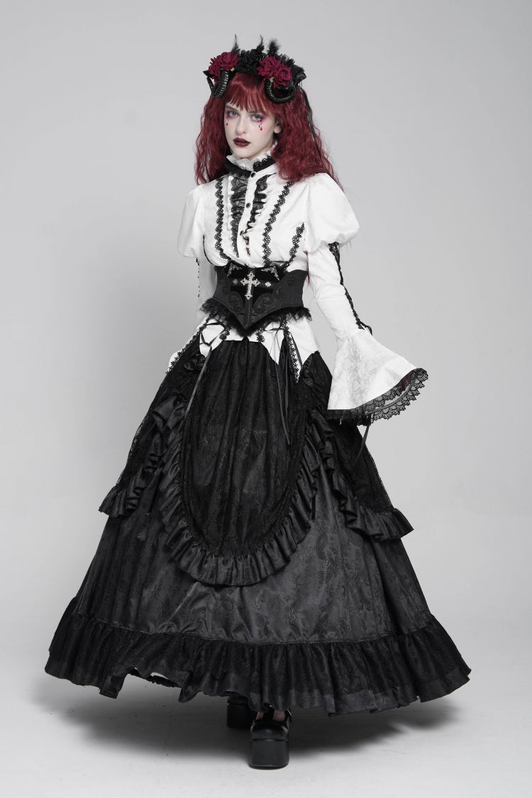 Black Lace Lace-Up Cross&Eyes Underbust Slim Women's Gothic Corset - Product - 3