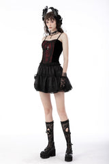 Dark Red Cross Shoulder Straps Jacquard Lace-Up Women's Gothic Overbust Corset - Product - 2