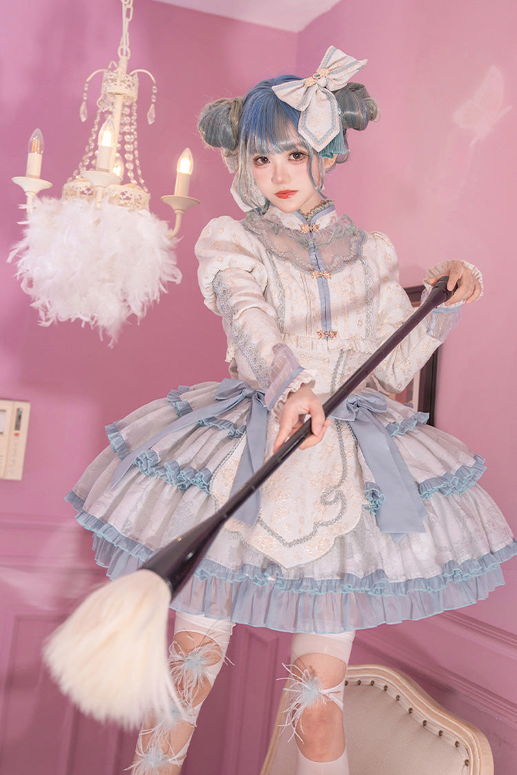 Light Green Multi-layer Ruffle Embroidery Bowknot Chinese Style Sweet Lolita Jsk Dress - Product - 8