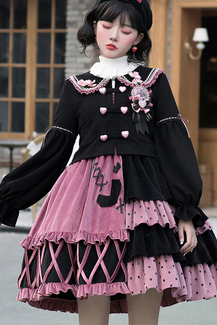 Red/Black Ruffle Stitching Vintage Sweet Lolita Dress - Product - 3