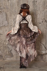 Brown Chest Straps Ruffle Irregular Detachable Tail Punk Lolita Dress - Product - 8