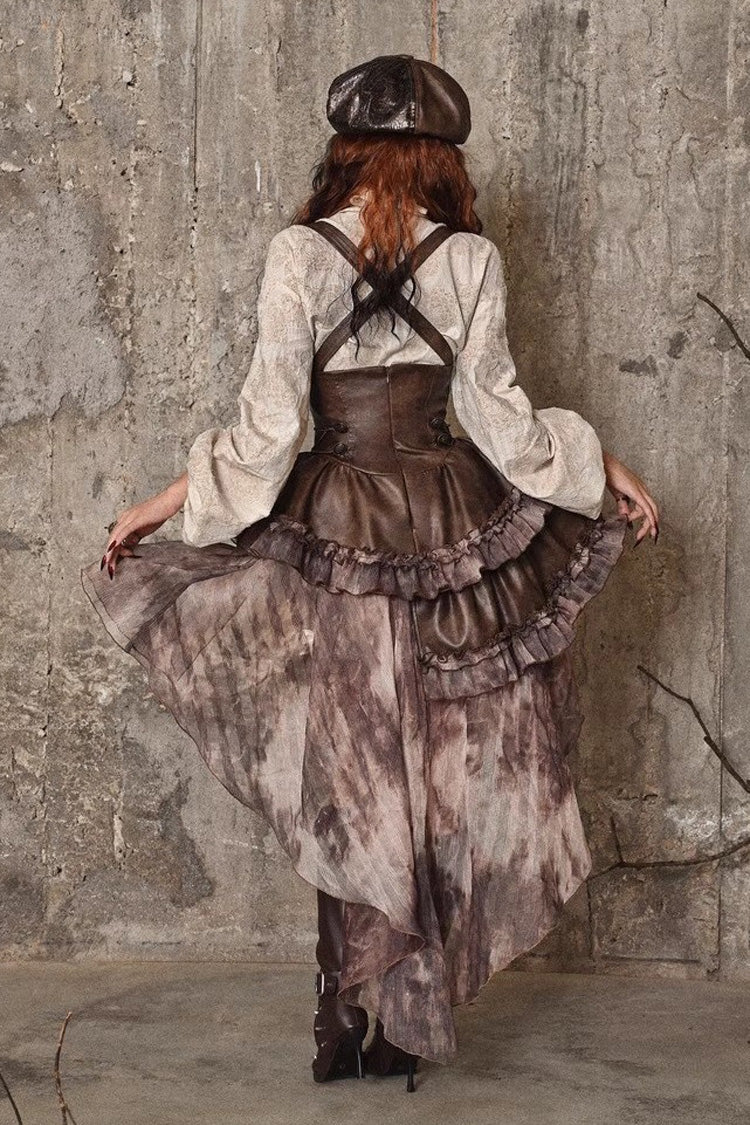 Brown Chest Straps Ruffle Irregular Detachable Tail Punk Lolita Dress - Product - 8