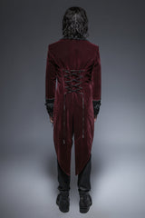 Red Embroidery Swallowtail Hem Mens Gothic Victorian Coat - Product - 4