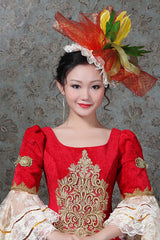 Red Multi-Layer Trumpet Sleeves Half Sleeves High Waisted Embroidery Print Victorian Lolita Prom Dress - Product - 4