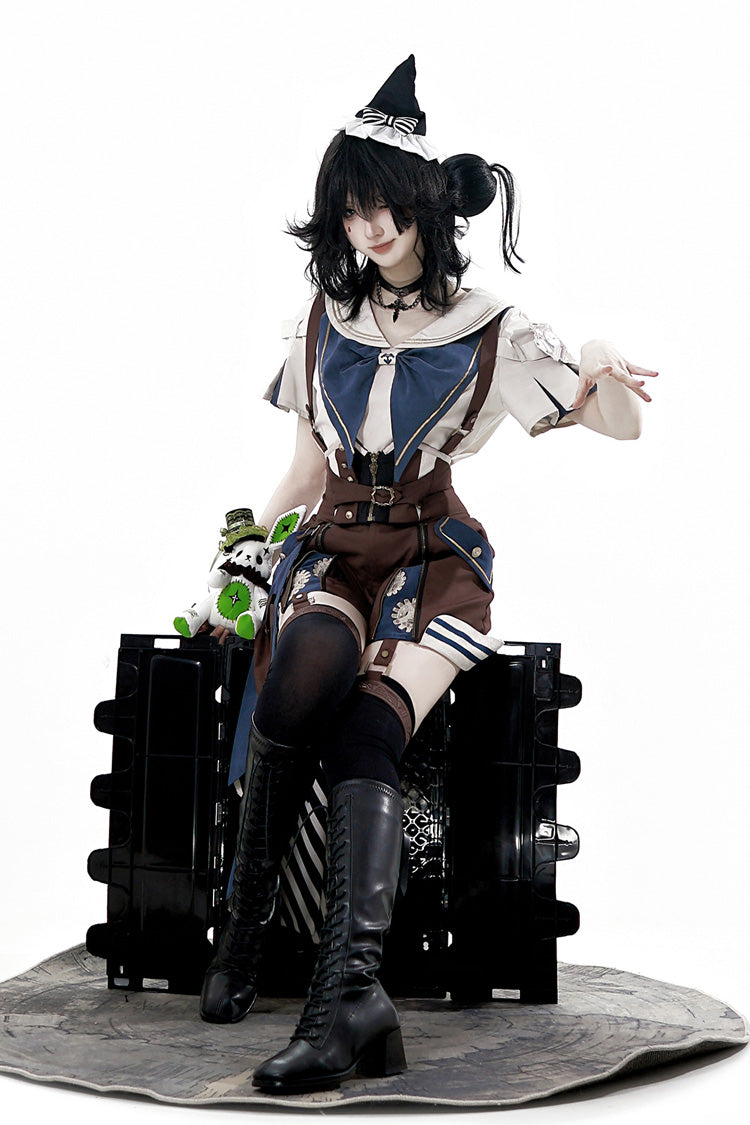 Brown [Inventor of Wonderful Equipment] Ouji Punk Cool Lolita Bib Shorts - Product - 9
