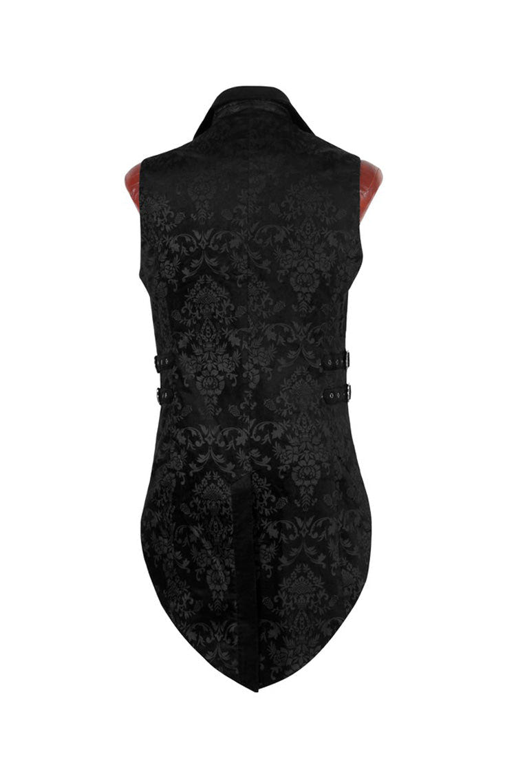 Black Double-Breasted Swallowtail Hem Print Mens Gothic Vest - Product - 7
