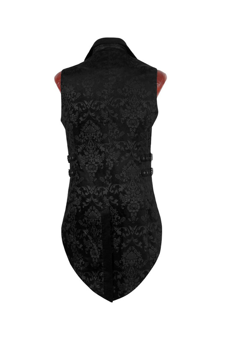 Black Double-Breasted Swallowtail Hem Print Mens Gothic Vest - Product - 7