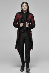 Black/Red Long Sleeves Lace Gorgeous Men's Gothic Vintage Tuxedo Coat - Product - 4