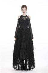 Black Off Shoulder Sheer Lace Long Trumpet Chiffon Sleeves Cut-Out Women's Gothic Capelet - Product - 10