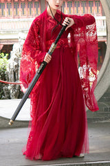 Red Chinese Style Chivalrous Female Plus Size Sweet Hanfu Dress - Red - 1