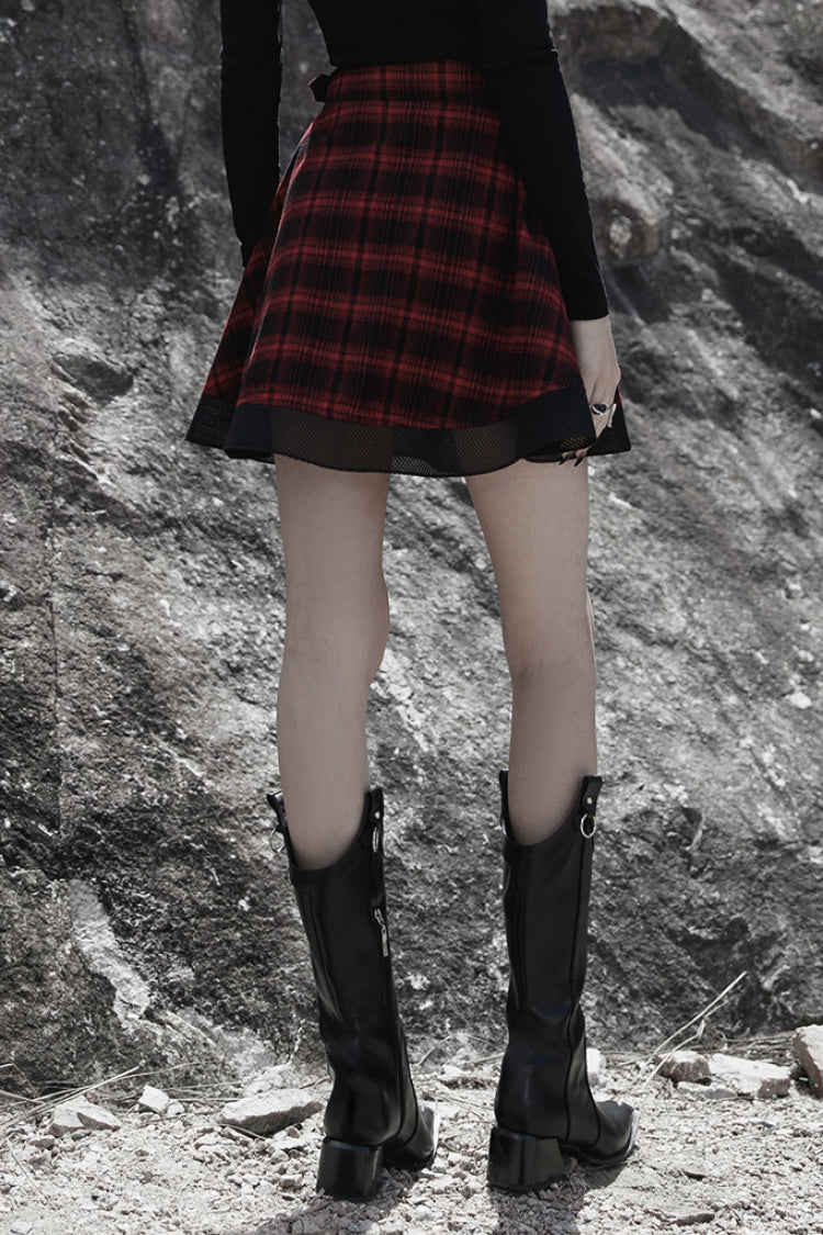 Plaid Print Stitching Mesh Women's Gothic College Style Skirt 2 Colors - Product - 4