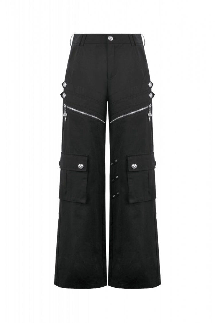 Black Women's Punk Big Pocket Cross Zippered Eyelet Cargo Pants - Product - 3