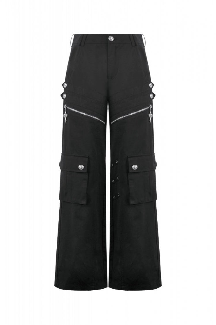 Black Women's Punk Big Pocket Cross Zippered Eyelet Cargo Pants - Product - 3
