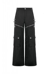 Black Women's Punk Big Pocket Cross Zippered Eyelet Cargo Pants - Product - 3