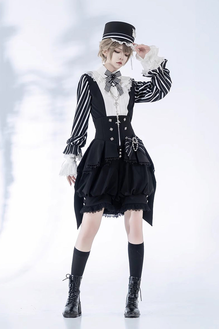 Black Wonderful Trick Stripe Print Lace Ouji Fashion Elegant Lolita Shorts - Product - 8