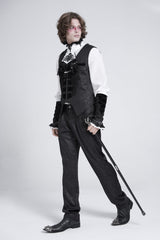 Black Sleeveless Floral Embroidery Stitching Velvet Men's Gothic Vest - Product - 5