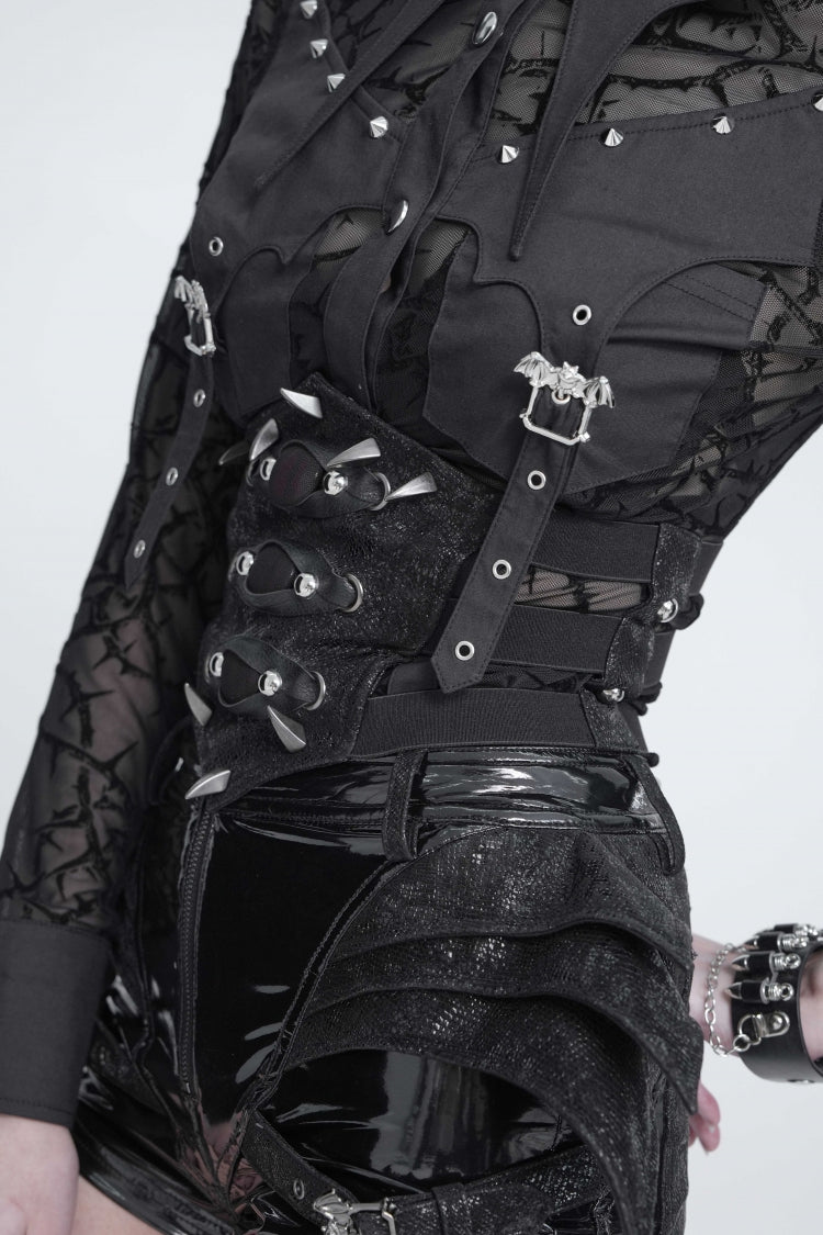 Black Lace-Up Slim Fit Women's Gothic Royal Spiked Evil Eyes Girdle - Product - 12