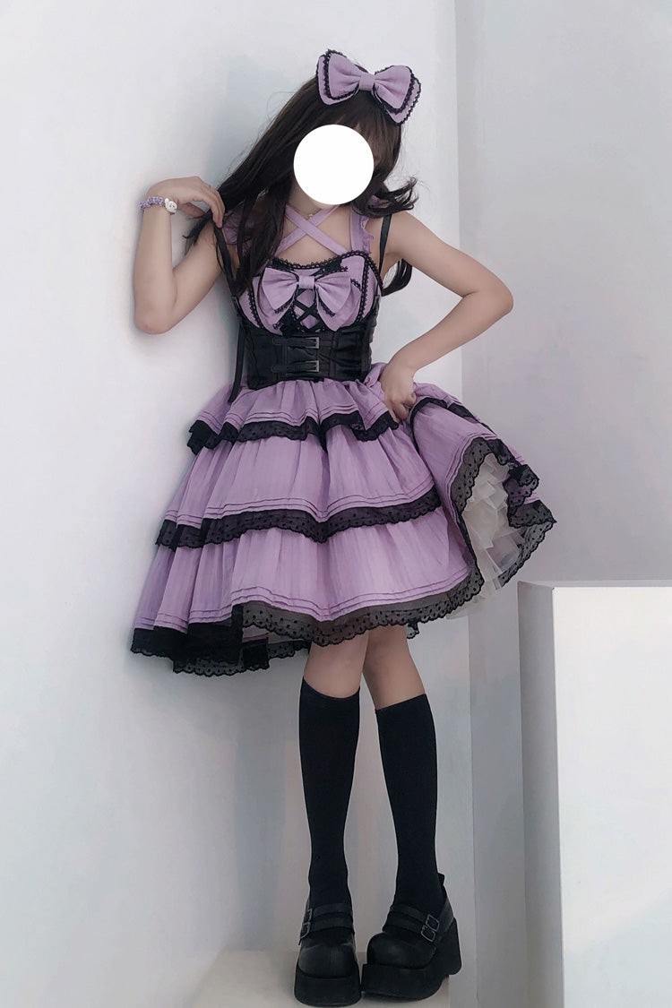 Purple First Love Triple-Layered Ruffle Bowknot Lace Sweet Lolita Jsk Dress - Product - 4