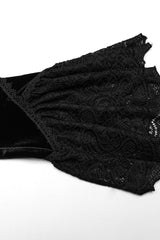 Black Stand Collar Long Trumpet Sleeves Stitching Lace Women's Gothic Dress - Product - 6