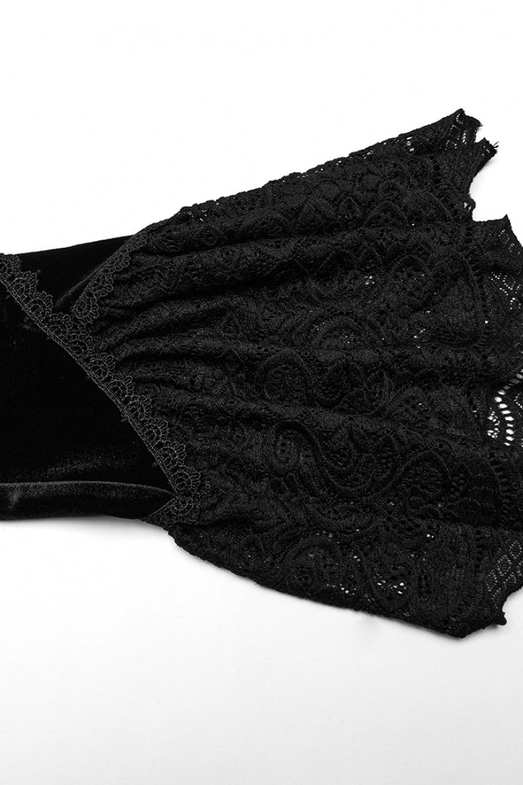 Black Stand Collar Long Trumpet Sleeves Stitching Lace Women's Gothic Dress - Product - 6