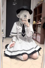 [Starlight Command] Long Sleeves Printed Ruffled Chain-Decorated Gothic Jirai Kei Dress Set 2 Colors - Product - 4