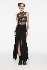 Black Sleeveless Printed Mesh Eyelet Women's Gothic Top - Product - 12