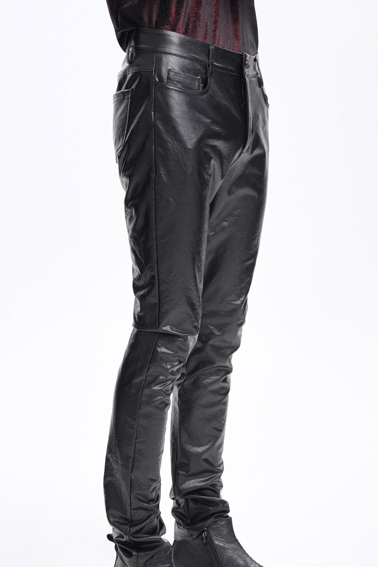 Black Faux Leathet Button Men's Gothic Pants - Product - 2