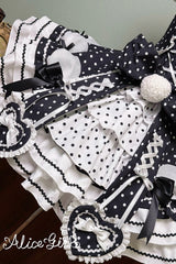 Black/White Halterneck Short Sleeves Triple-Layered Polka Dot Printed Bow Lace-Up Sweet Lolita Dress - Product - 8
