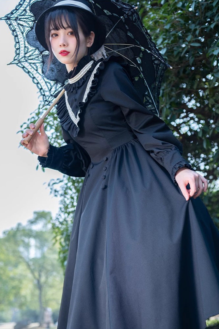 Black Olivia Autumn Winter Stand Collar Long Sleeves Gothic Lolita Dress - Product - 4