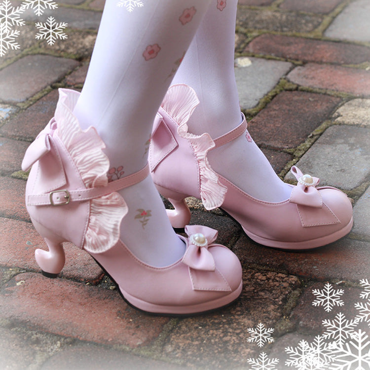 Bowknot Strappy Ruffle PU Sweet Lolita Shoes 5 Colors - Pink - 1